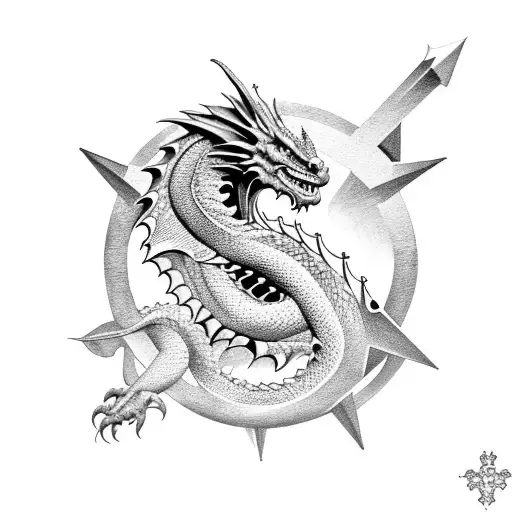 European Dragon With Nordic Compass