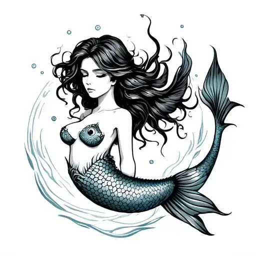 Mermaid Tattoo With Pisces Zodiac Sign