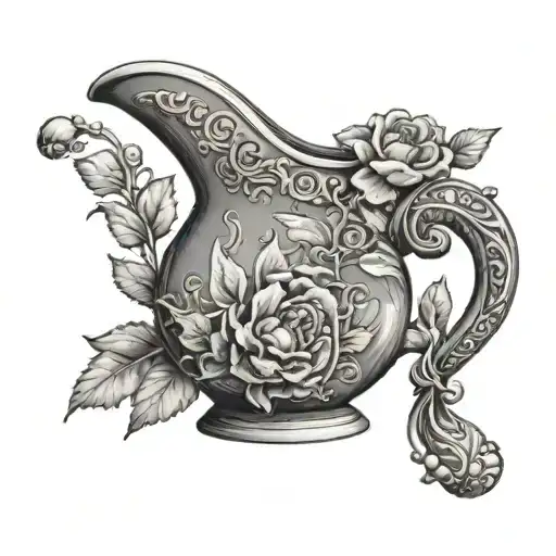 A Water Pitcher With Gods Hand Holding It With Flowers Growing In It