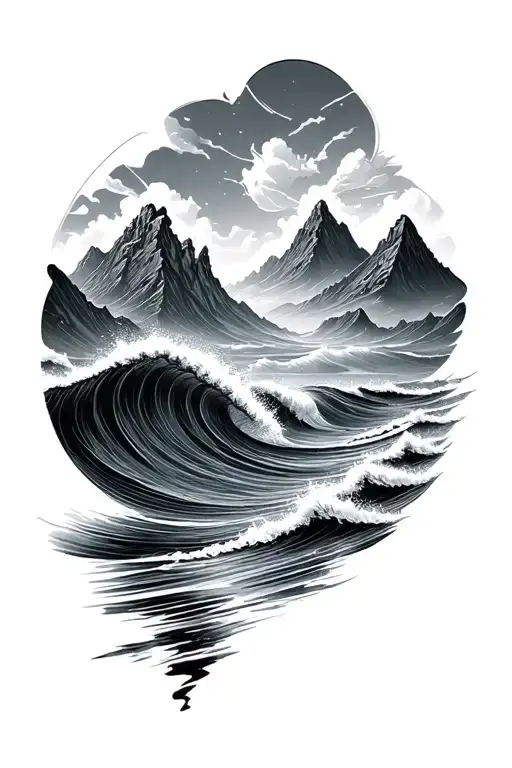 Mountains And Ocean Waves