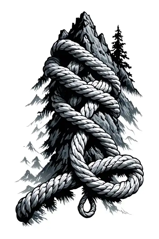 Mountain And Climbing Rope Intertwined