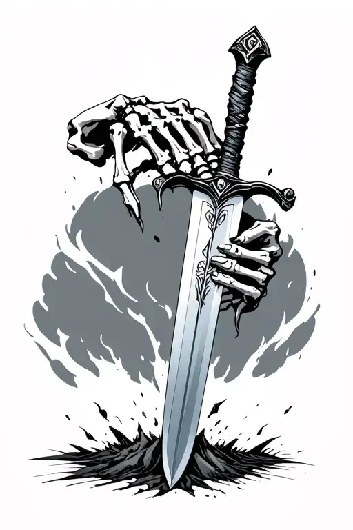 Sword Stabbing Into Ground With Skeleton Hand Holding