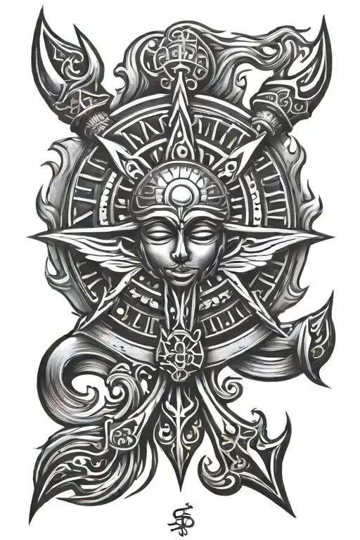 Sun And Trishul Trident With A Mantra