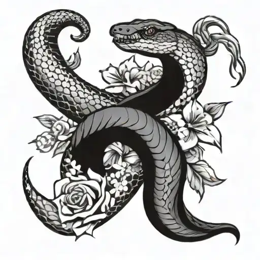 Snake Wrapped Through Flowers