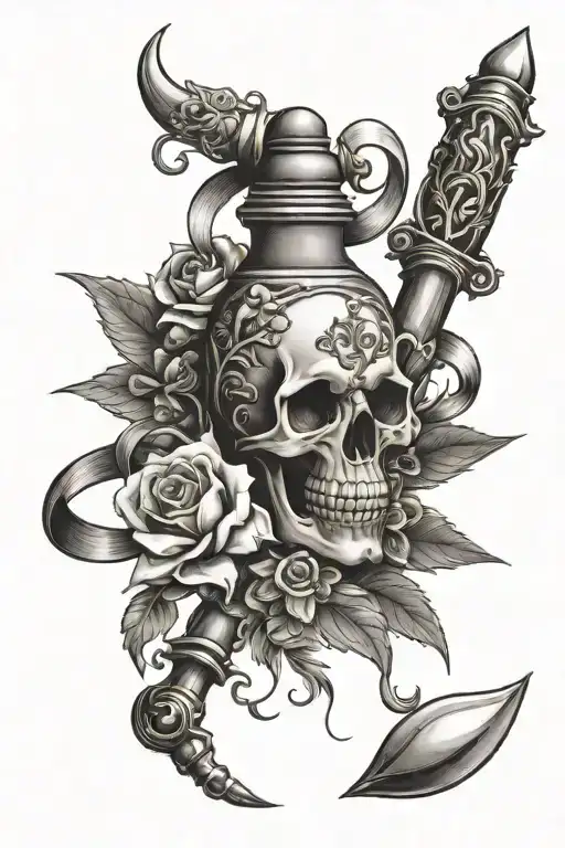 Poison Bottle With Dagger And Flowers