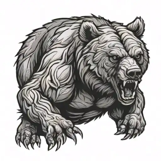 Menacing And Angry Muscular Bear Tearing Its Chest