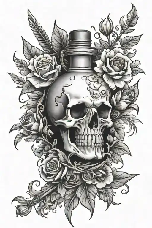 Girly Poison Bottle With Dagger And Flowers Surrounding No Skull