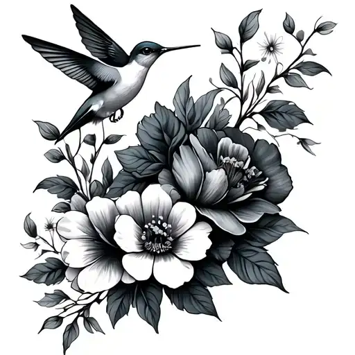 Wrap Around Flowers W Hummingbird