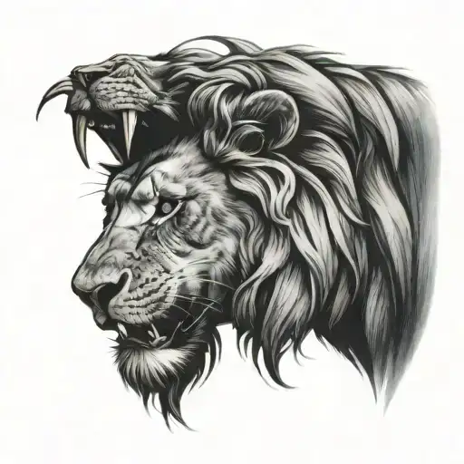 Lion Roaring Profile Tattoo Design