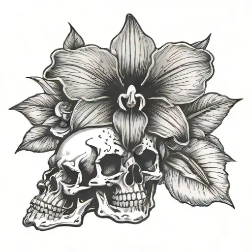Skull With Dove Orchid