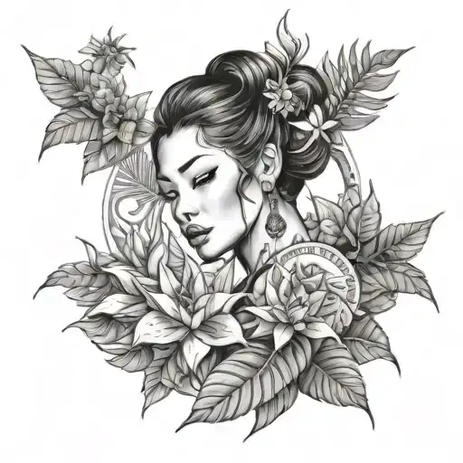 Exotic Plants And Asian Woman