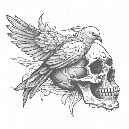 Dove Partially Covering Skull