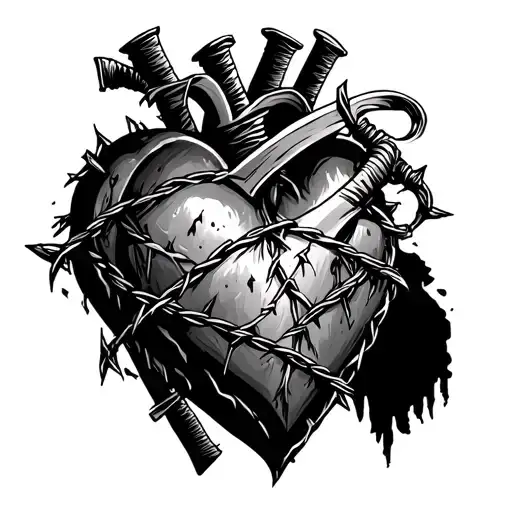 Post Malone's Inspired Barbed Wire Heart With A Sword Going Through It