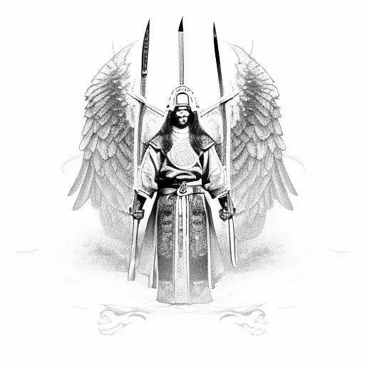An Angelic Warrior With Martial Arts Weapons