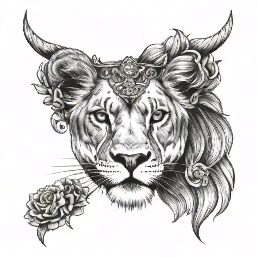 Full Face Lioness With Crown Without Shading Its Face