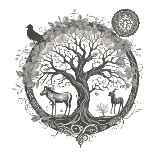 A Tree Of Life Intertwined With Native American Symbols