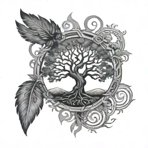 Tree Of Life Intertwined With Native American Symbols