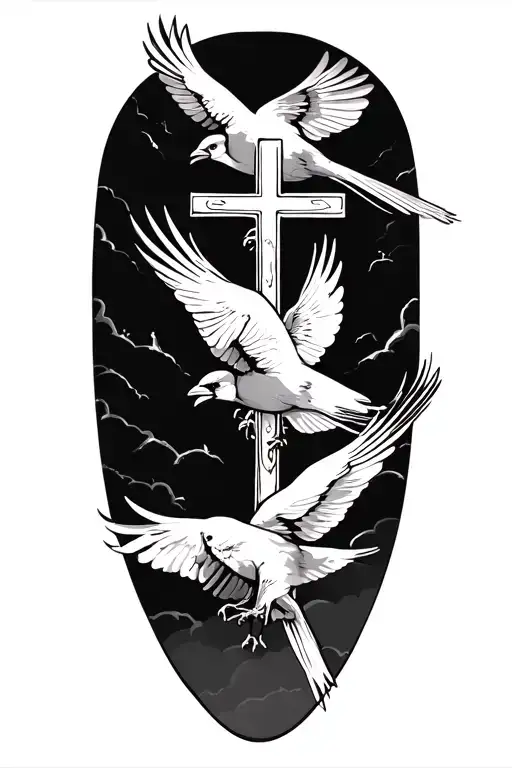 Tow Cardinals Flying To Heaven Three Crosses