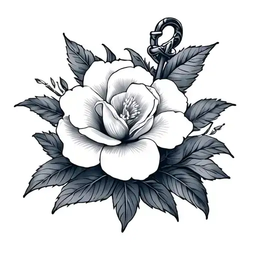 Gardenia In The Middle Off A Navy Anchor