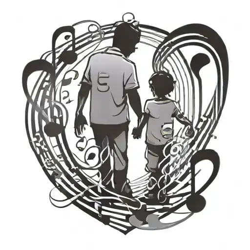 A Father And Child Silhouette Holding Hands With Music Symbols Incorporated
