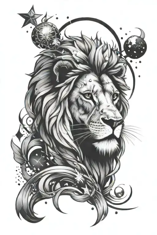 Lion Head With Stars And Planets