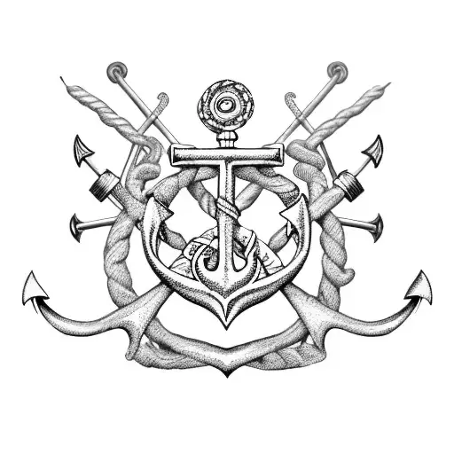 Detailed Anchor Surrounded By Nautical Symbols And Marine Life