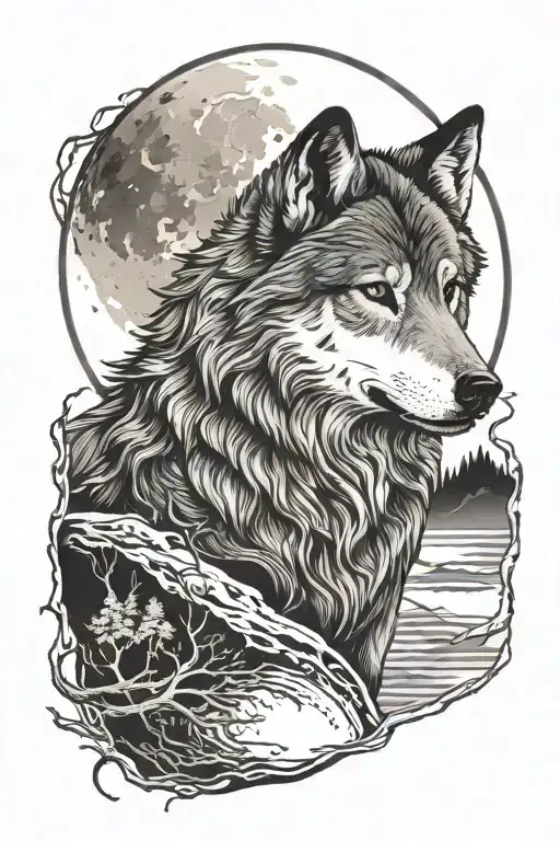 Wolf With Moon