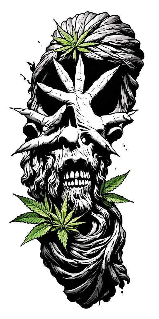 Chicano Style Illustration Of The Allegory Of Plato's Cave Finding Weed Breaking Free