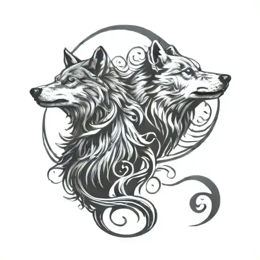 Wolf Yin And Yang Symbol
