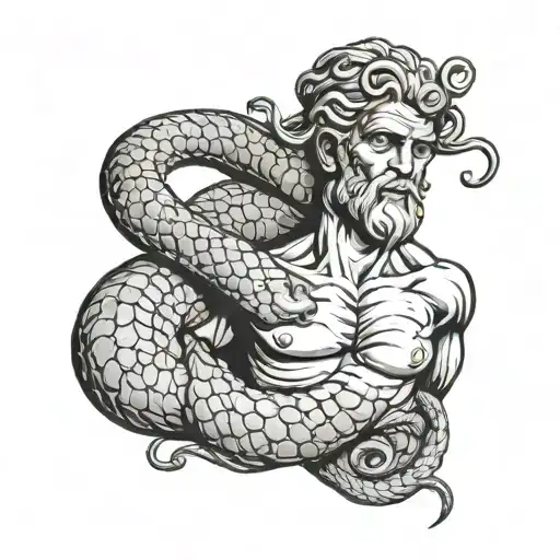 Asclepius God Of Medicine Snake Wrapped Face Breaking Young Outside Old In The Inside