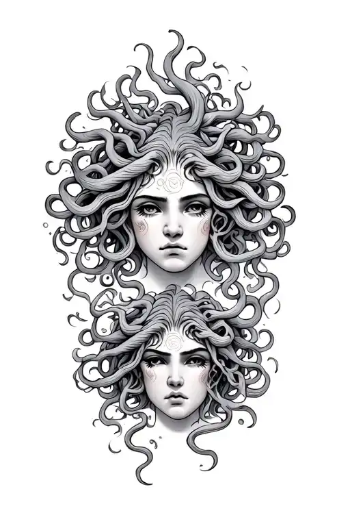 Medusa And Face Happy And Sad Face Tattoo Design Featuring