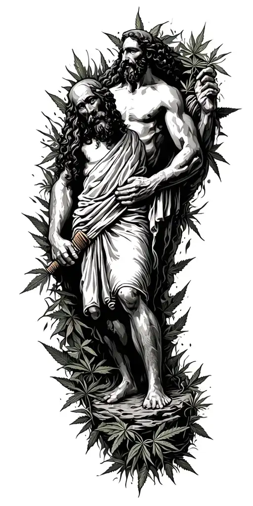 Chicano Style Illustration Of The Allegory Of Plato's Cave Finding Weed Breaking Free