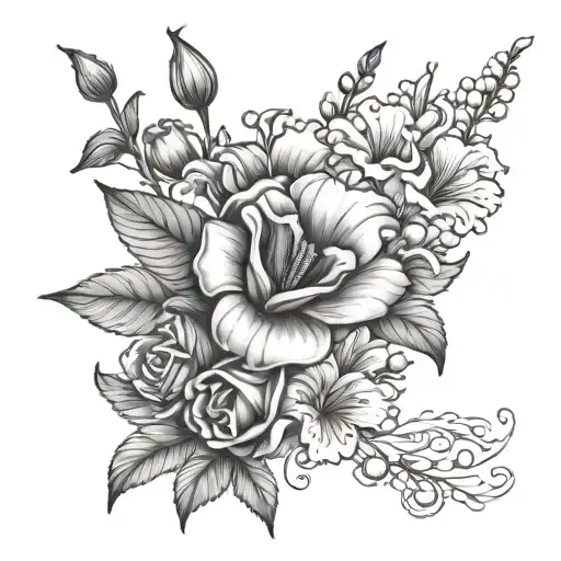 Carnation Flower And Morning Glory And Lily Of The Valley Flowers