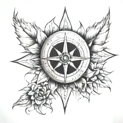 Compass With Sunflower And Pot Leaf Skull Center Symbolizing All Those Who Wonder Are Not Lost
