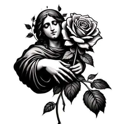 Mother Marry Holding A Rosery Wrapped Around The Hand