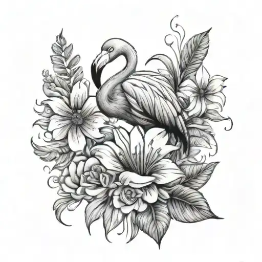 Flamingo With Flowers