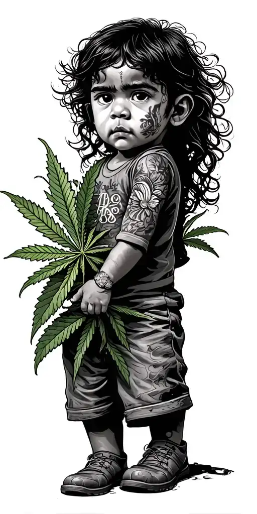 Chicano Style Illustration Of Scene A Weak Child Cornered Never Giving Up Finding Weed