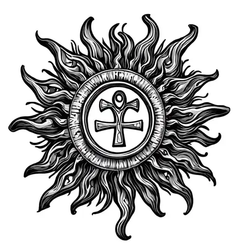 Chinese Style Sun With A Ankh Charm In The Middle