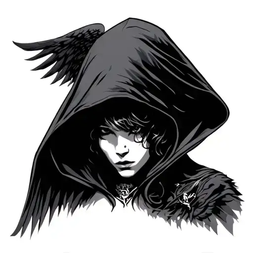 Dark Angel Hooded Figure Looking Down