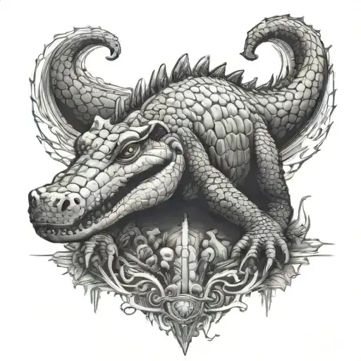 Crocodile And Elephant Sitting