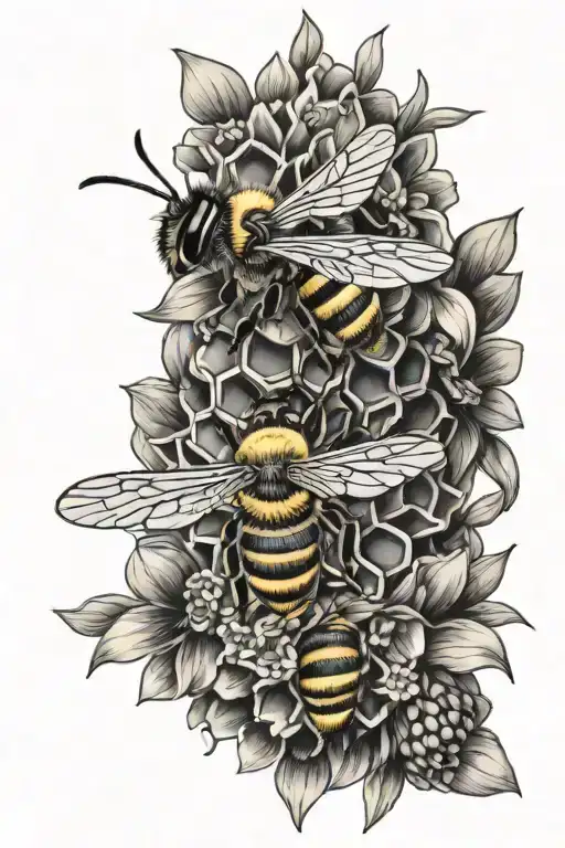 Floral Honey Comb Honey Bee
