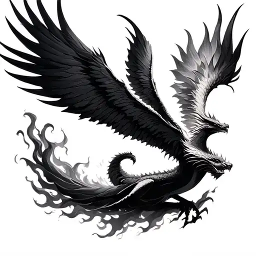 A Phoenix Being Reborn From Ashes As A Dragon Flying
