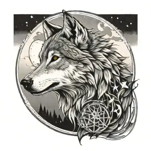 Wolf And Moon Merging Together