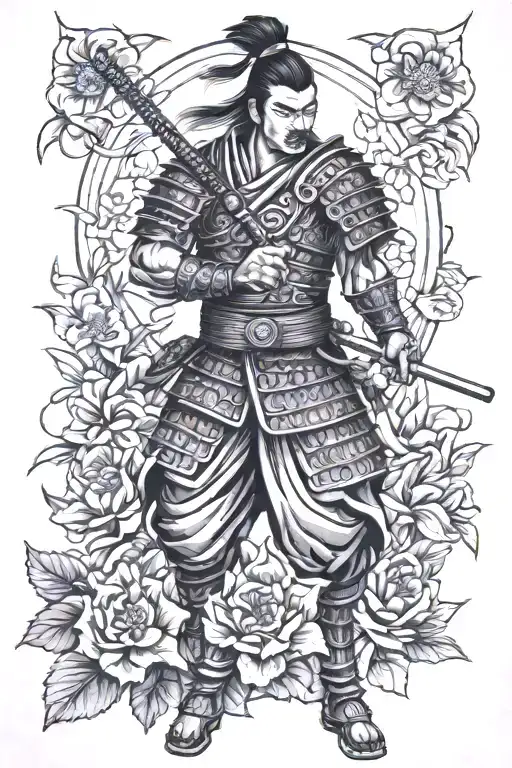 Samuari Warrior In A Flower Garden