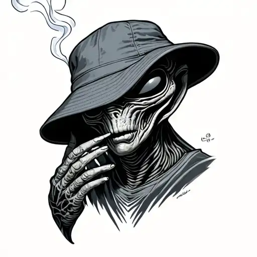 Alien With Bucket Hat & Smoking
