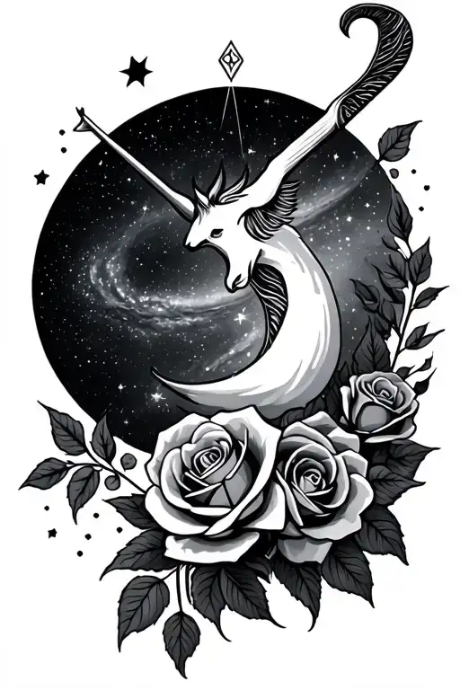 Sagittarius Symbol With Roses And Universe