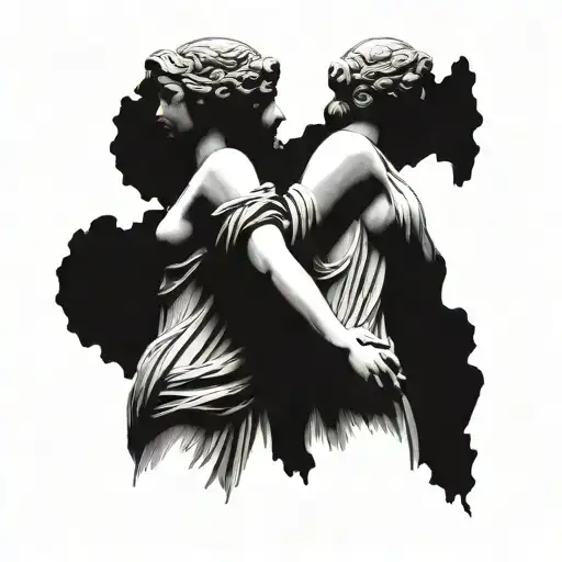 Female Ancient Greek Twin Statues Holding Hands Portraying