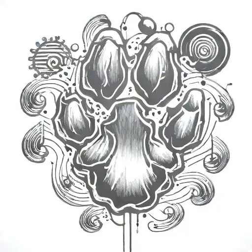 A Wolf Paw Print With Each Pad Representing A Different Musical Instrument