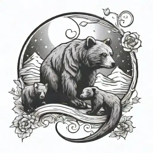 Crescent Moon With Bears