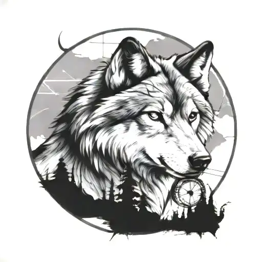 Wolf With A Background Compass